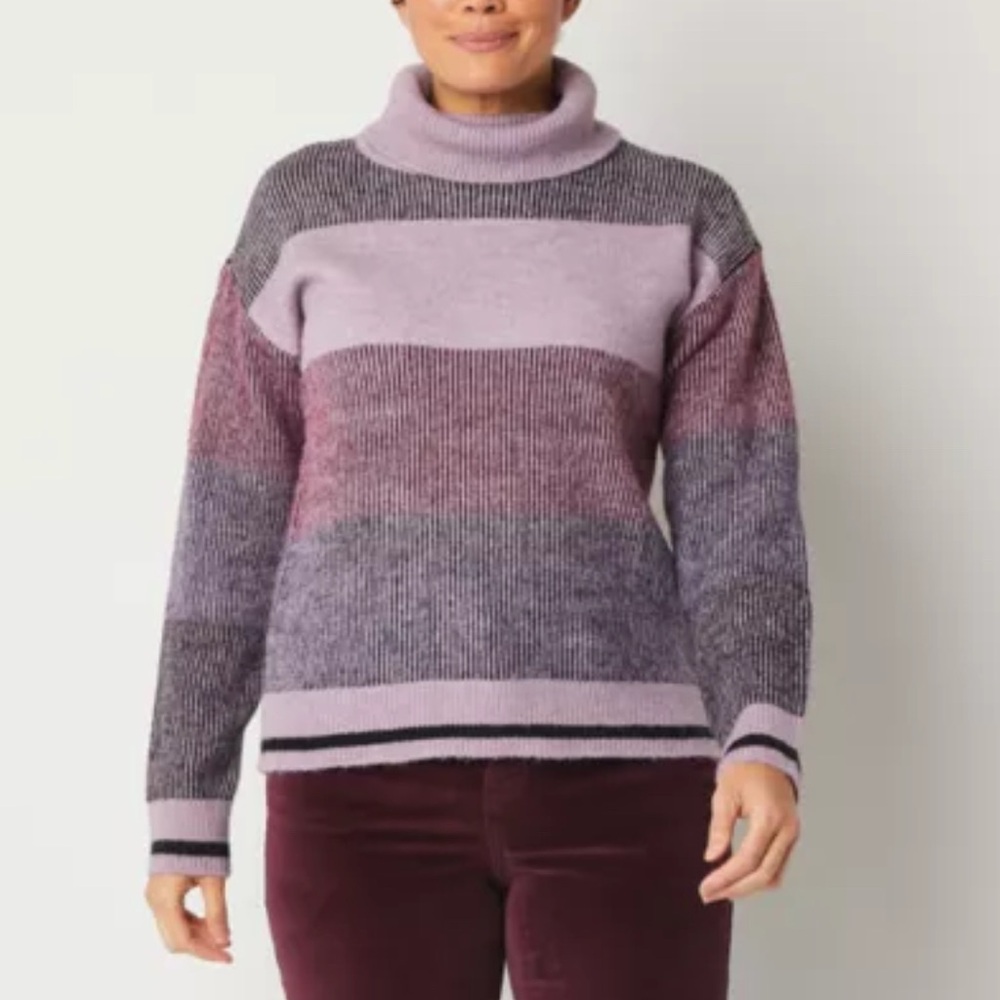 Liz Claiborne Purple Striped Turtleneck Wool Blend Sweater 2XL XXL Plus Size